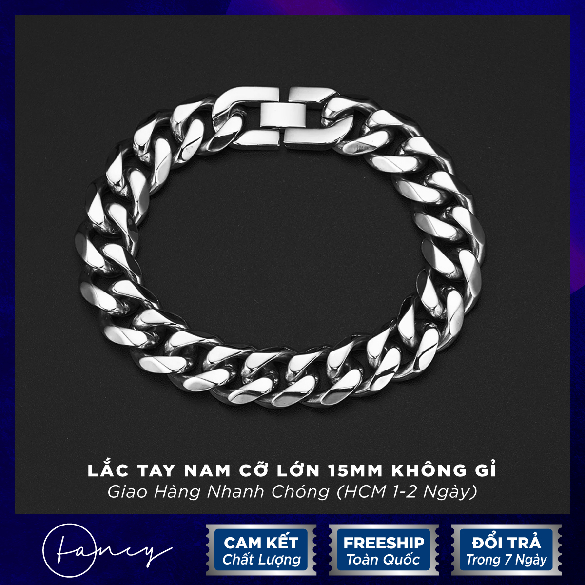 Lắc tay nam bản to 15mm cá tính mạnh mẻvòng tay nam siêu cấp titan không gỉ Fancy