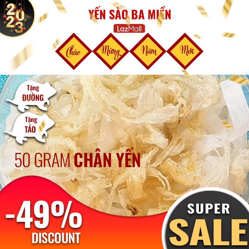 Chân Yến 50g -tặng kèm đường và táo -YẾN SÀO BA MIỀN- Tăng cường hệ miễn dịch, Cải thiện tiêu hóa và thèm ăn, Tăng cường phát triển trí não cho bé,Cung cấp năng lượng & Khôi phục vẻ rạng