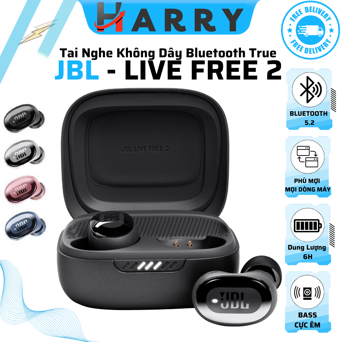  { New 2024 } Tai nghe Bluetooth JBL Live Free 2 Tai Nghe Nhét Tai Không Dây Bass Mạnh Chống Nước Chống Mồ Hôi IPX5 Chơi Nhạc Lên Tới 35H Chống Ồn ANC Công Nghệ Âm Thanh JBL Signature Sound Đặc Trưng - HARRY MALL 