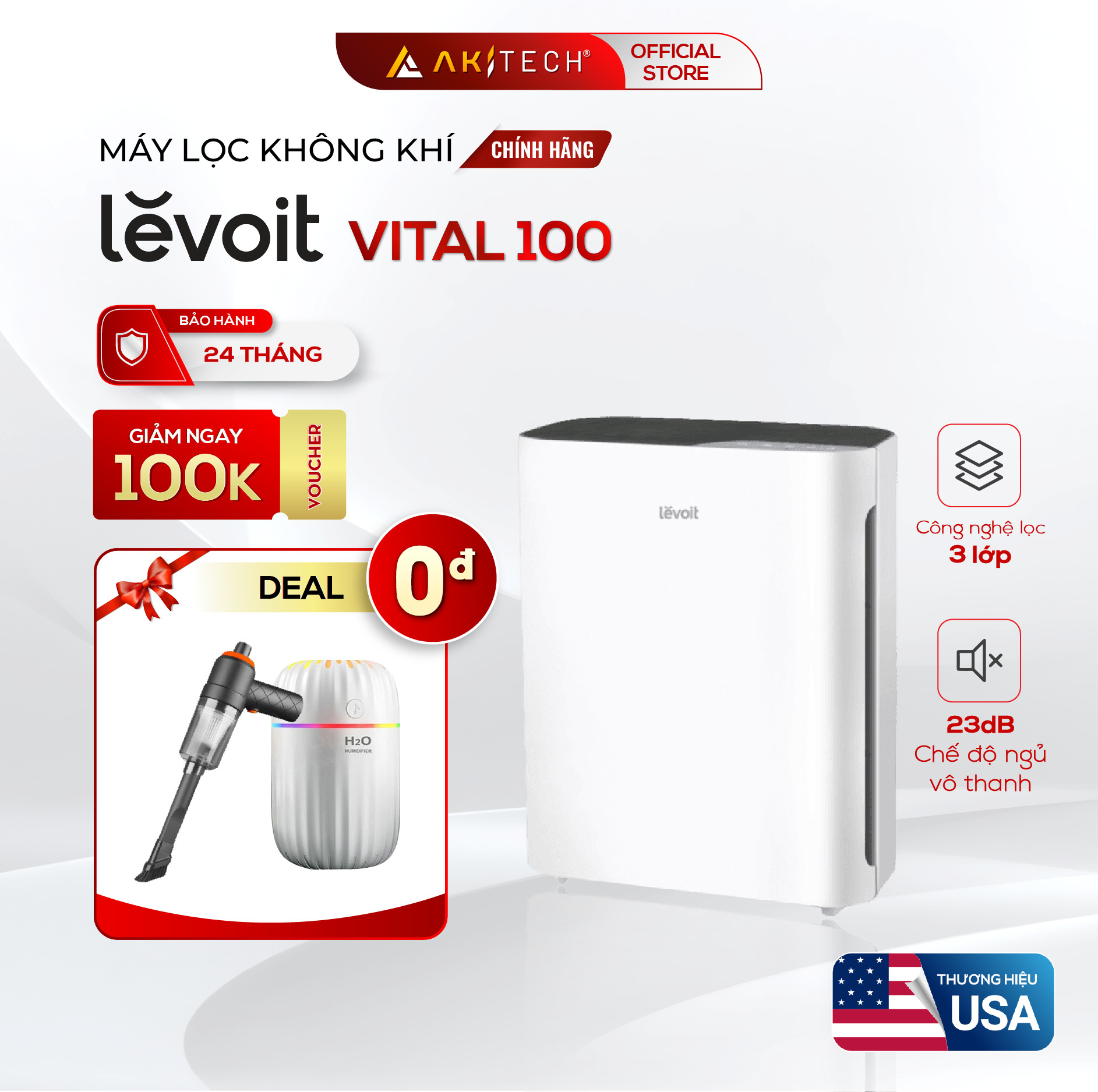 Máy lọc không khí levoit vital 100-ram 28m2 | bộ lọc hepa h13 | hàng chính hãng