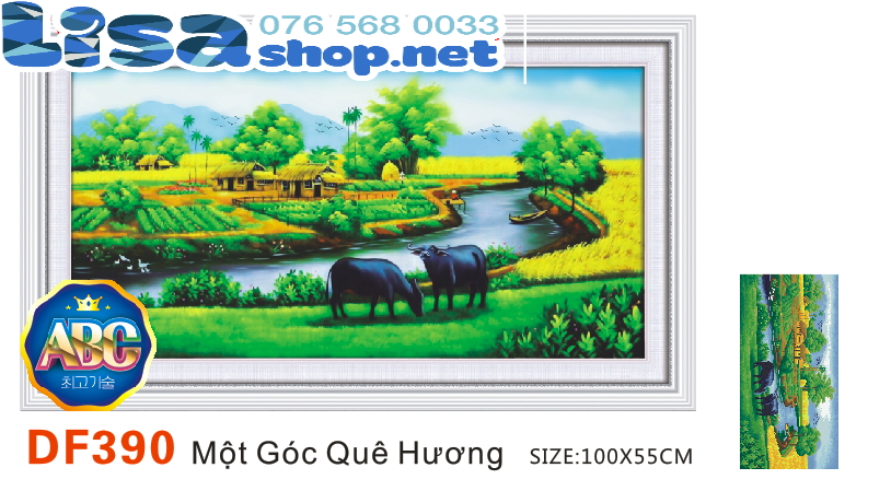 Tranh đính đá phong cảnh đồng quê 100x55cm chưa đính df390
