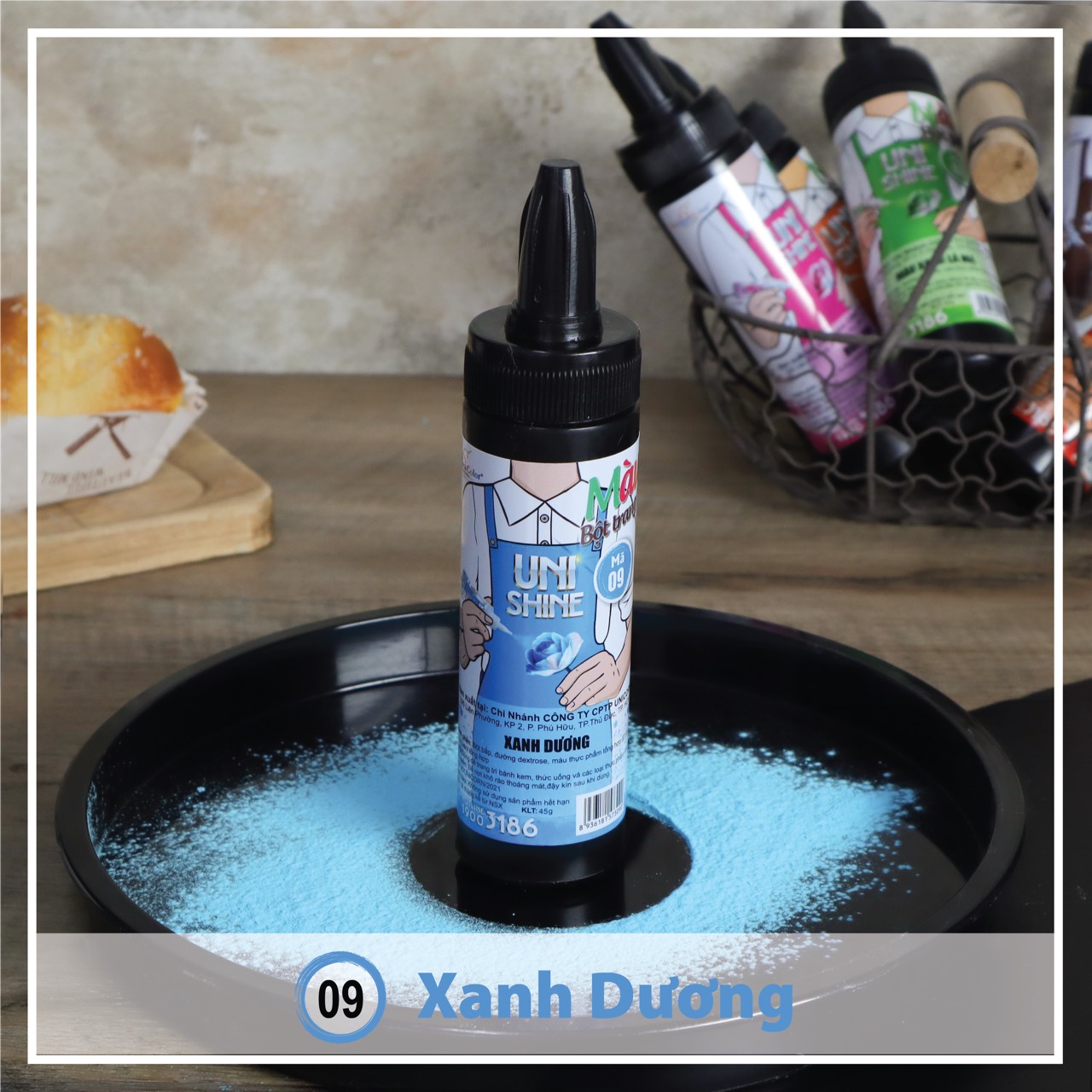 Màu bột phun thực phẩm 45g xanh dương - ms09 - unicorn color