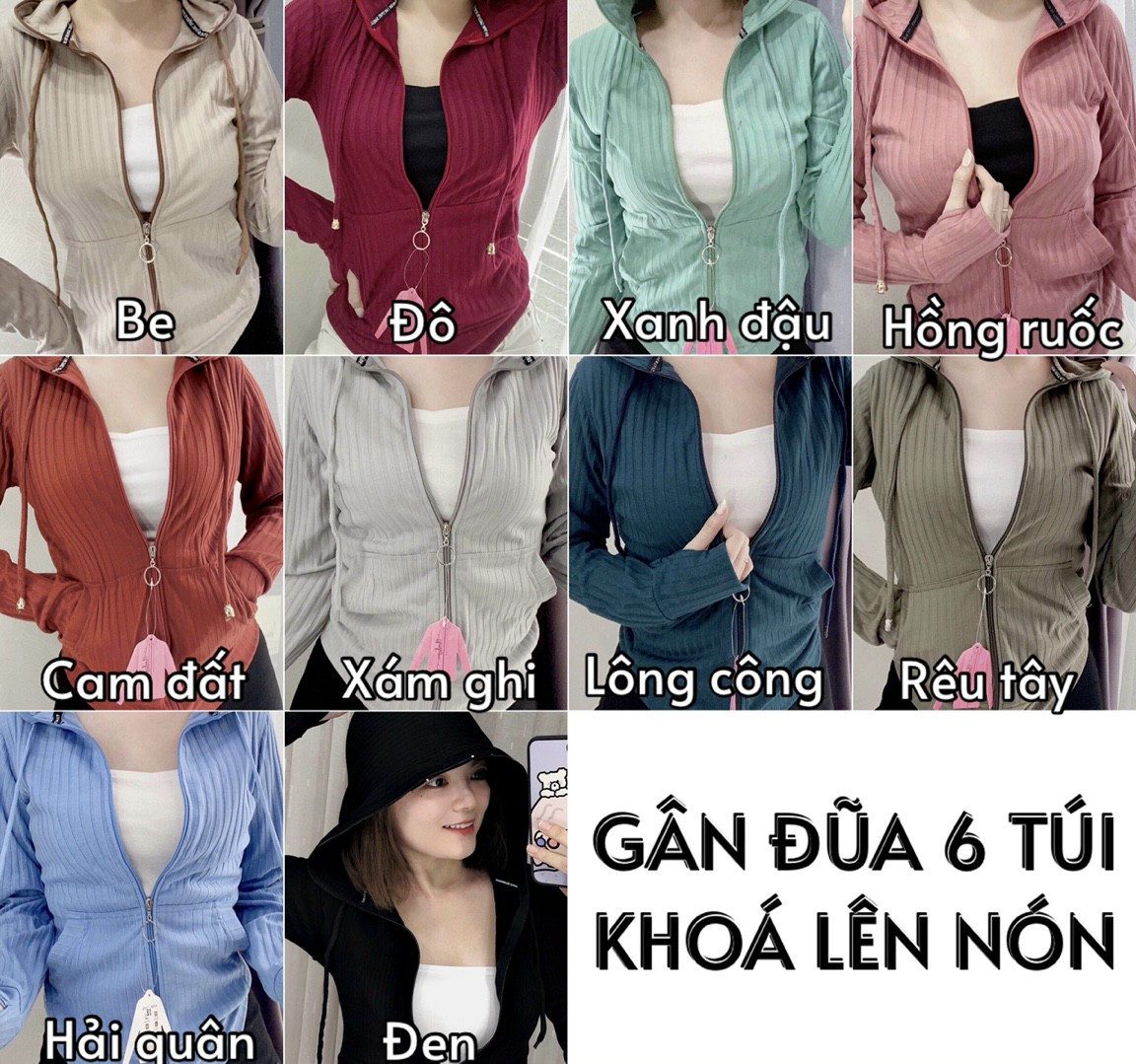 Áo khoác nữ,áo khoác gân đũa dây kéo cao ,chất thun gân cực xịn