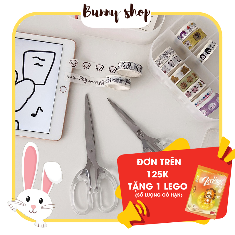 Kéo cắt giấy cán cầm trong suốt kiểu dáng xinh xắn tiện dụng