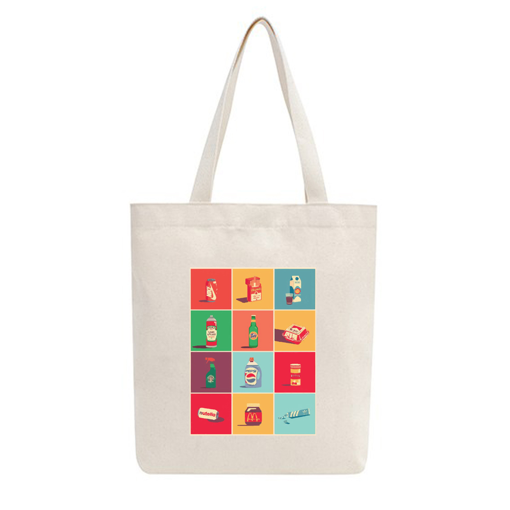 Túi Tote Vải Mộc GINKO kiểu basic Có Dây Kéo Khóa ( có túi con bên trong) In Hình pop art M107