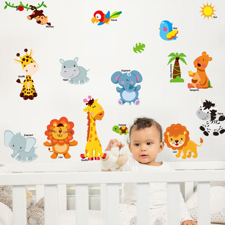 Decal LUVINA trang trí phòng khách, phòng ngủ, phòng ăn,phòng học cho bé- Thú tiếng anh