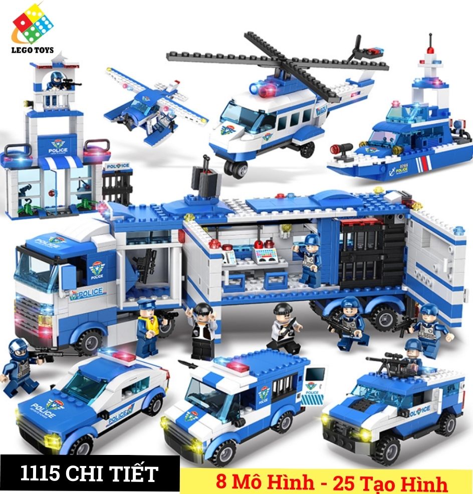 Lego xe oto cảnh sát 1115 mảnh ghép - bộ đồ chơi lắp ghép oto cảnh sát, lắp lắp máy bay trực thăng - trụ sở cảnh sát