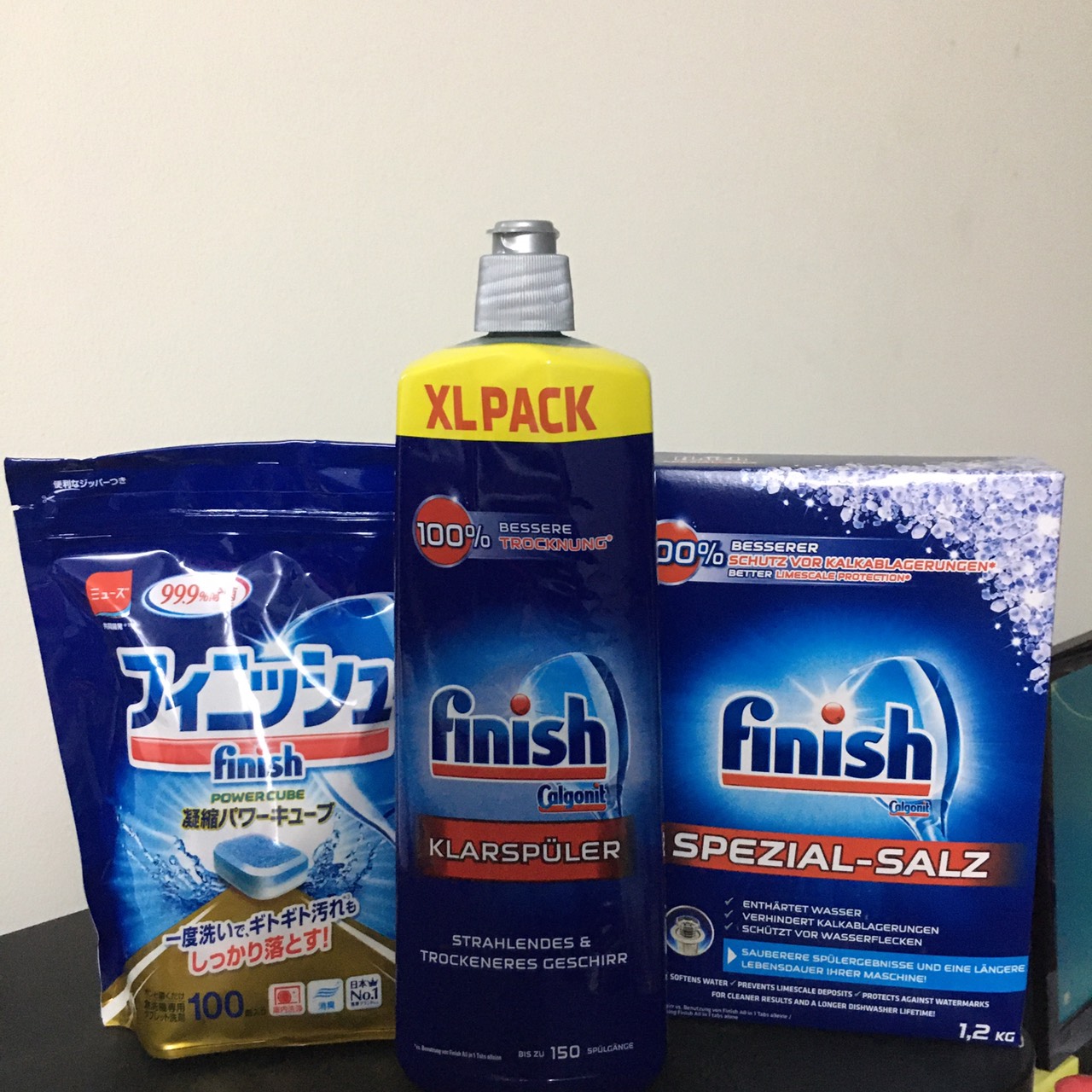 Combo muối Finish rửa bát 1,2 kg+viên rửa bát Finish 100 viên+Nước làm bóng finish 400ml nk CHÂU ÂU