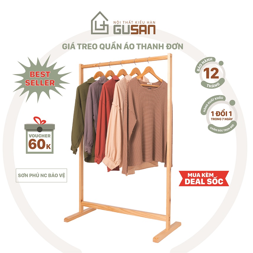 Kệ Treo Quần Áo bằng gỗ thông minh, giá quần áo, giá treo đồ dùng cho shop thời trang phong cách Hàn Quốc