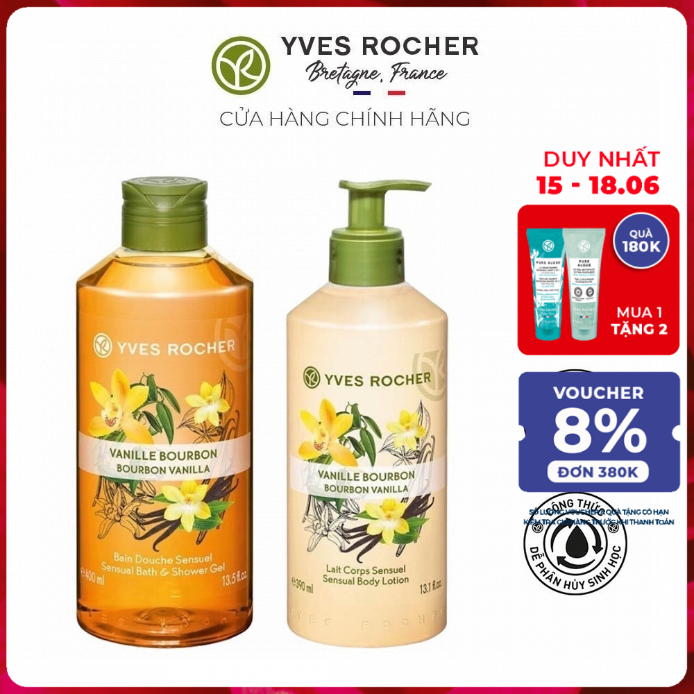 Combo Làm Sạch Và Dưỡng Ẩm Yves Rocher Bourbon Vanilla Sensual Body Lotion 790ml