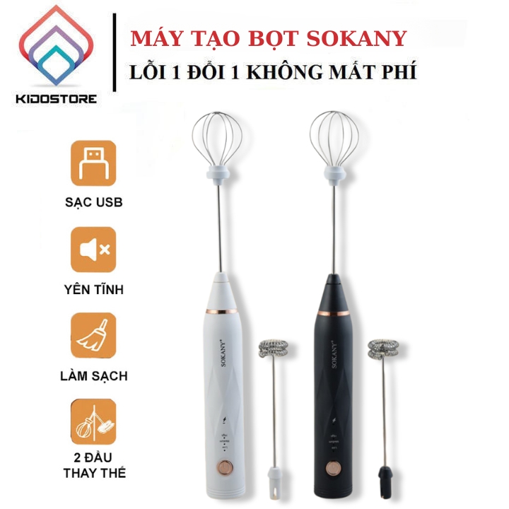 Máy đánh trứng, tạo bọt cà phê cầm tay sokany sạc pin có 3 tốc độ đánh, nhỏ gọn, dễ tháo lắp
