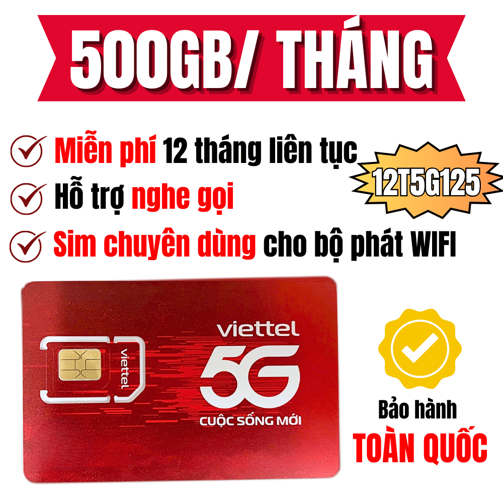 (1 Tỷ GB Data) SIM Viettel 5G Trọn Gói 1 Năm Data Tốc Độ Cao 6MXH80Y / 12MXH80Y / 12MXH100 / 12ST60N / 12V90B / 6SD125 / 12SD125 / 12T5G125 - MIễn Phí Data , Free Nghe Gọi - Không Phải Nạp Tiền Hàng Tháng . FREESHIP - CHƯA KÍCH HOẠT.