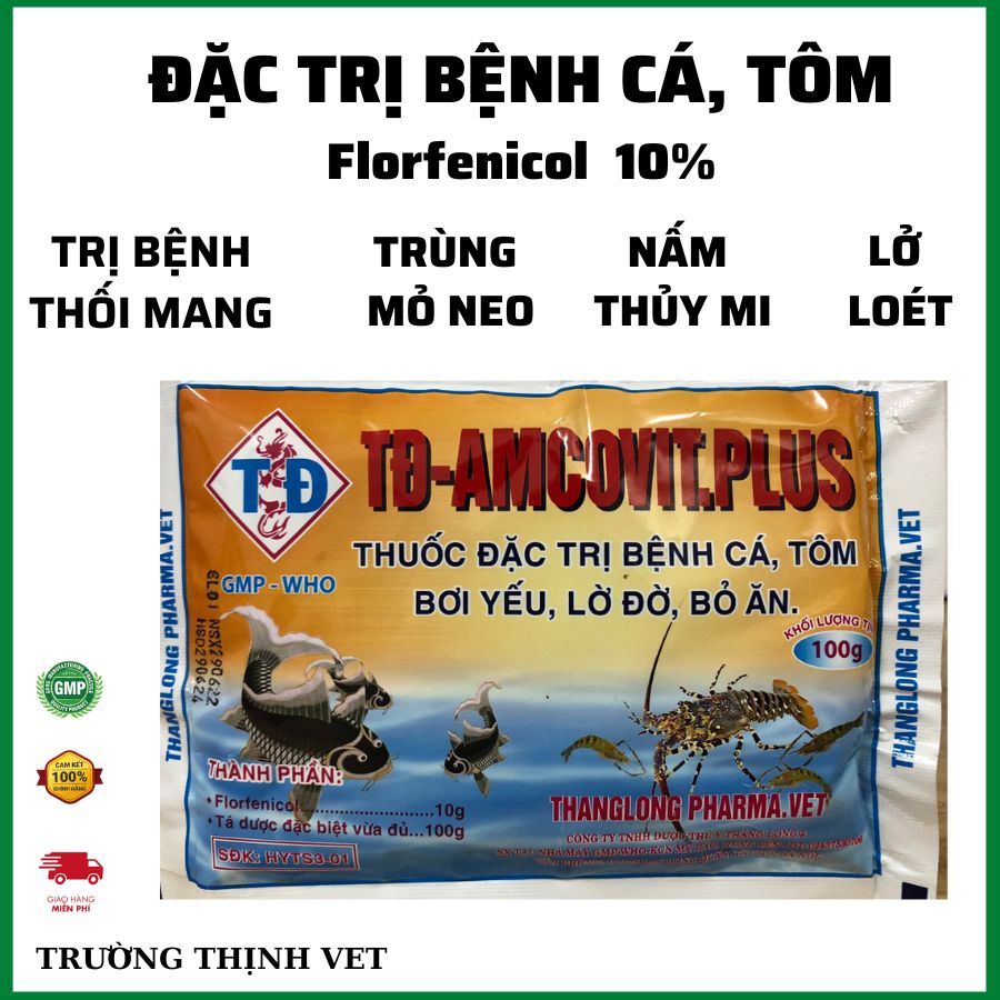  "Hoàn tiền đến 10%" Kháng sinh đặc trị  tôm cá yếu lờ đờ Amcovit 100 gam. Thú y Trường Thịnh 