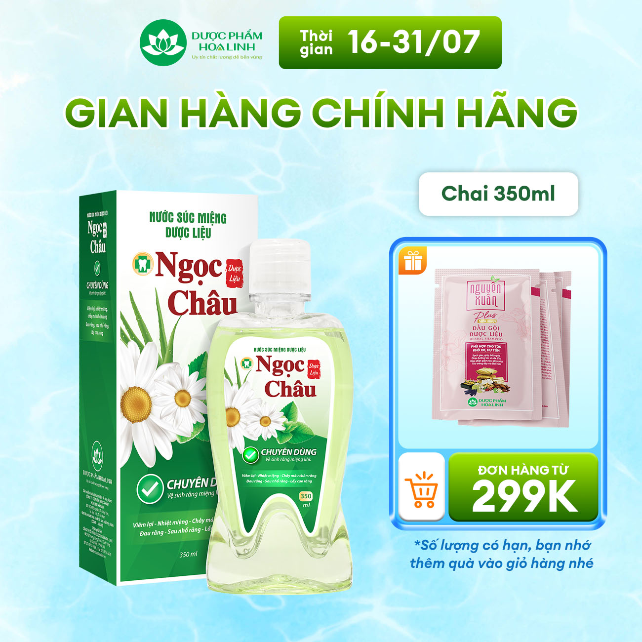 Nước súc miệng dược liệu Ngọc Châu 350ml - Ngăn nhiệt miệng, diệt khuẩn, giữ hơi thở thơm mát