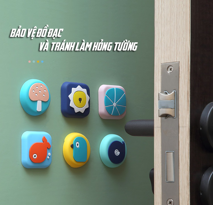 COMBO 10 Miếng chắn cửa , miếng chặn cửa hoạt hình, miếng nhựa đệm sau cửa giảm tiếng động, chống shock tay nắm cửa, chống trầy xước tường