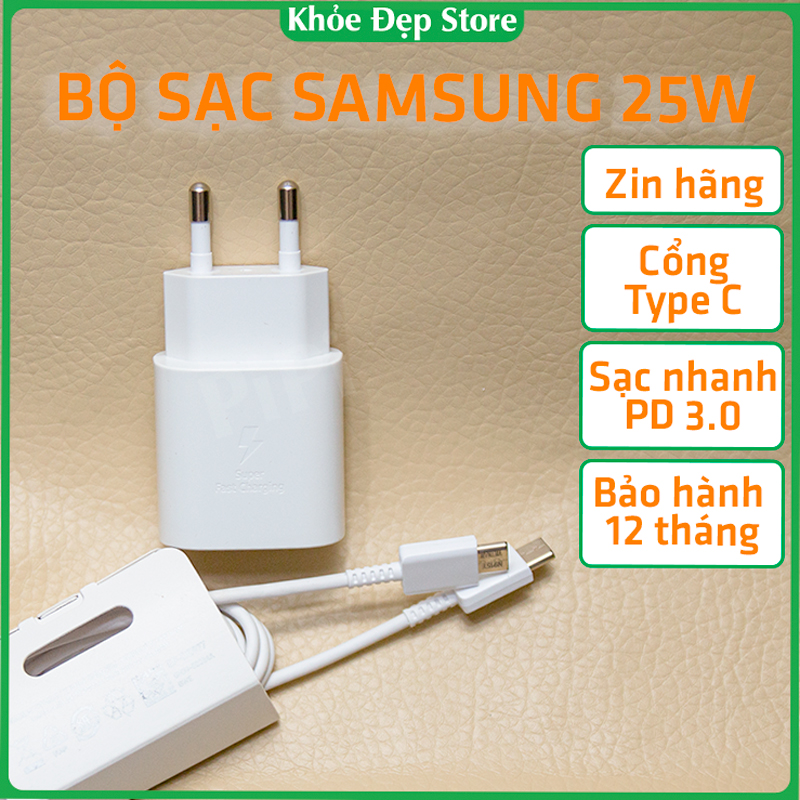 Bộ sạc nhanh chính hãng 25w PD củ cáp zin theo máy Samsung note 10 20 s20 s21 cho cả Oppo Xiaomi
