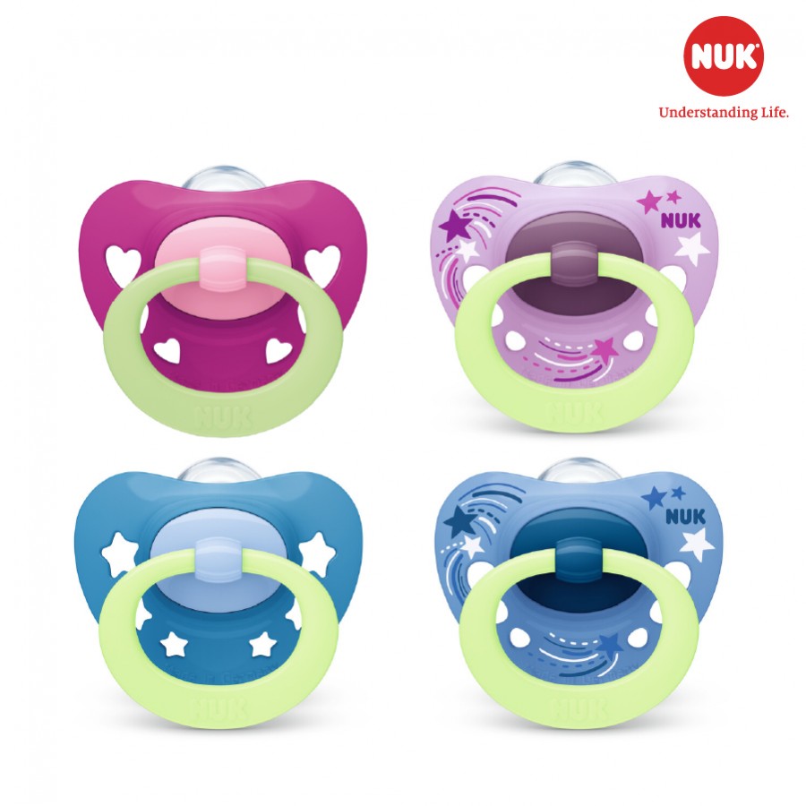 Bộ 2 ti giả nuk silicone night/day cho bé 0-6m 6-18m 18-36m