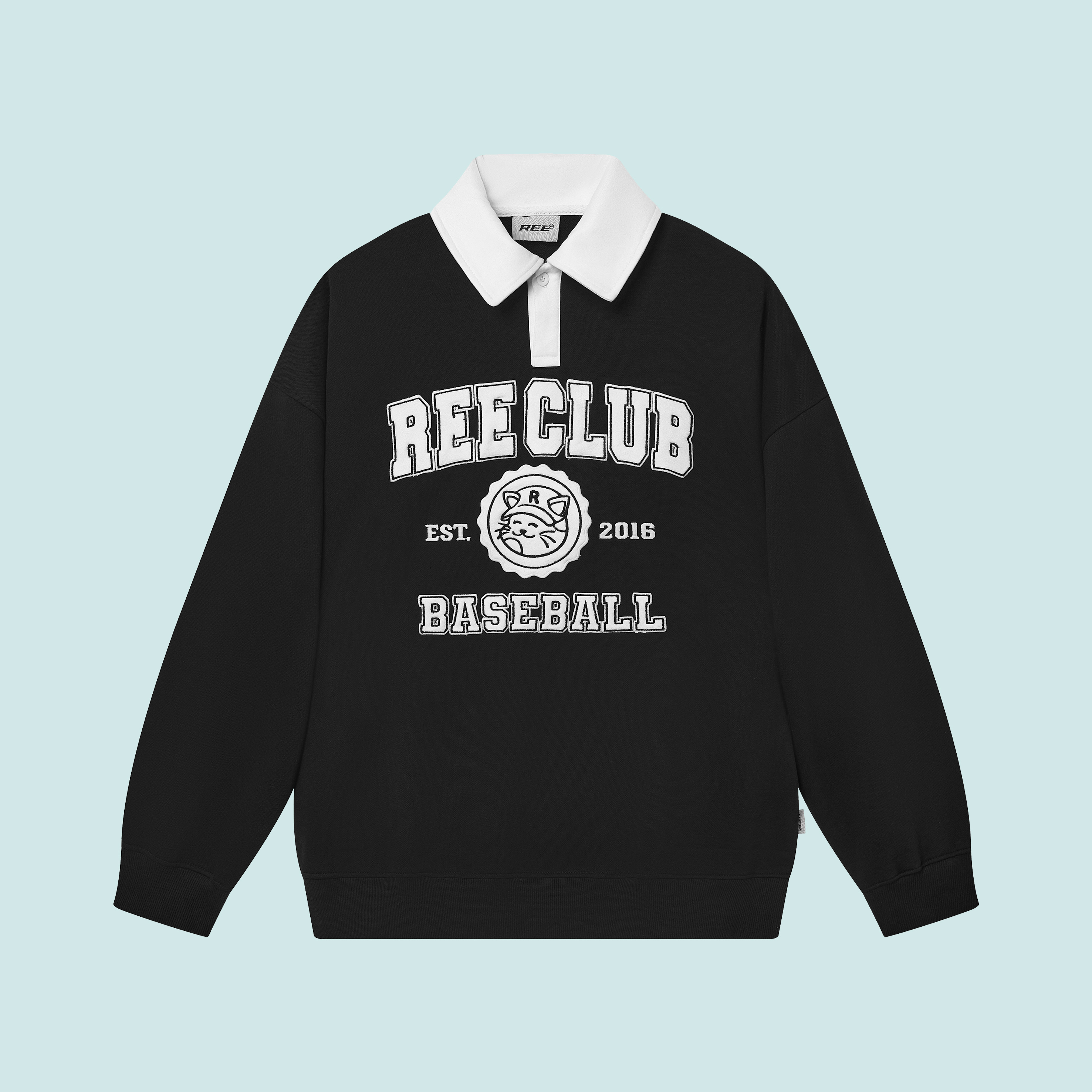 Local brand ree - áo polo sweater thêu da lộn màu đen