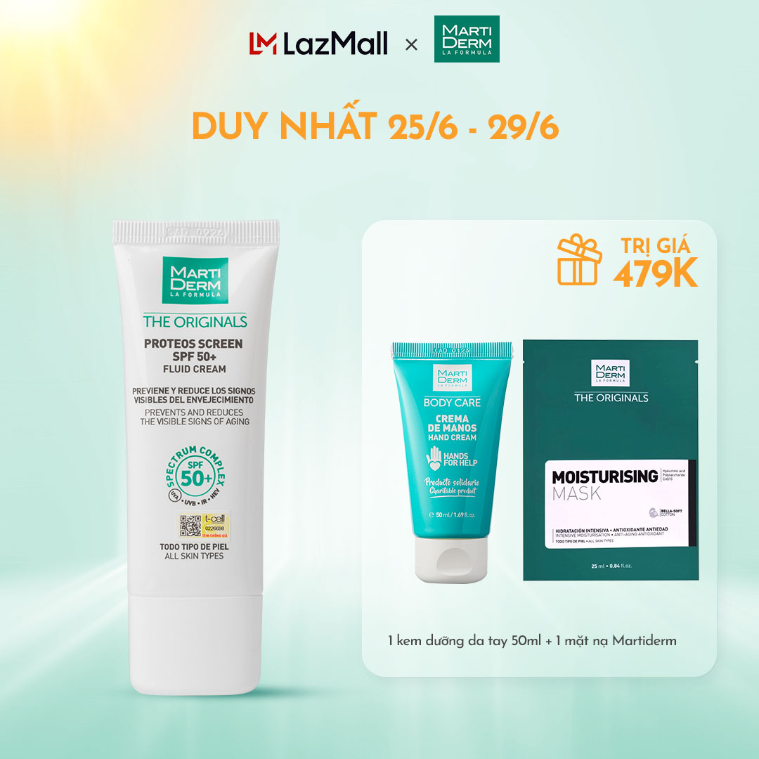 Kem Chống Nắng Phổ Rộng Toàn Diện Ngừa Lão Hóa, Phòng Chống Nám Quay Lại - MartiDerm The Originals Proteos Screen SPF50+ Fluid Cream