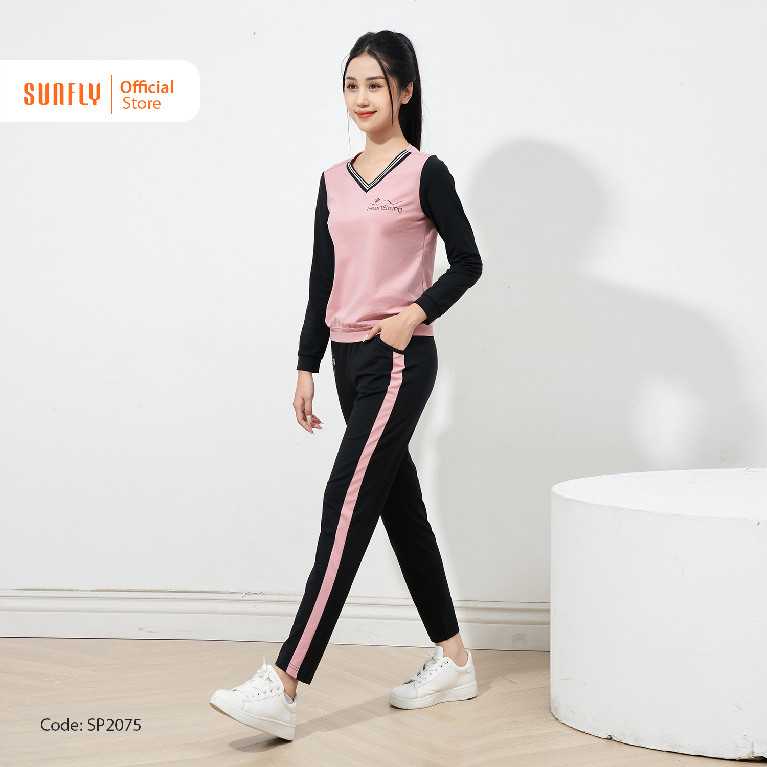 Bộ đồ mặc nhà thể thao nữ cotton sunfly áo dài quần dài ss5669