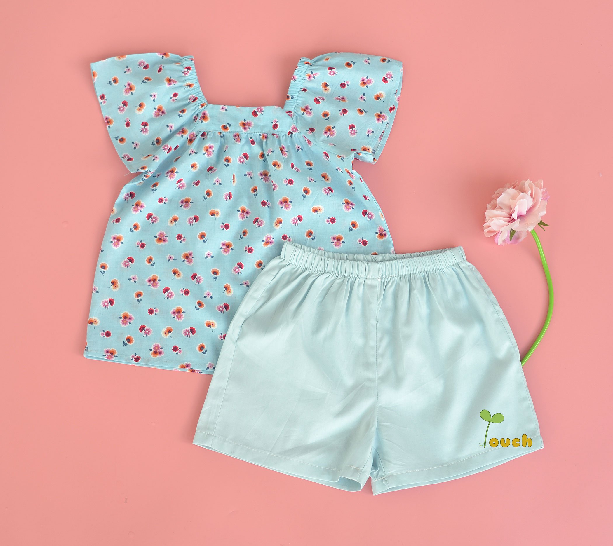 Bộ áo cánh tiên quần short xanh mint bé gái Touch