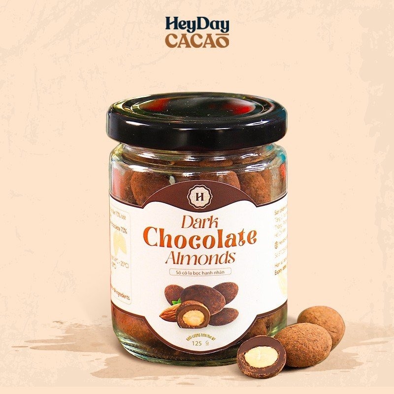 Sô cô la bọc hạnh nhân Heyday - Vị chocolate thơm nồng cùng hạnh nhân giòn thơm - Hủ 125g - Heyday Cacao