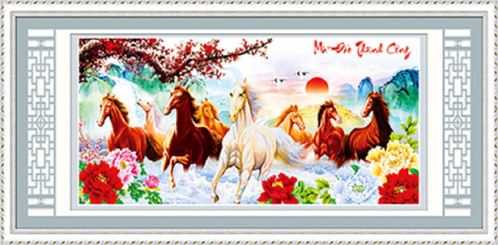 TRANH ĐÍNH ĐÁ 8 con ngựa Mã Đáo Thành Công  ABC LV184 VS018 130x64 cm  Chưa đính