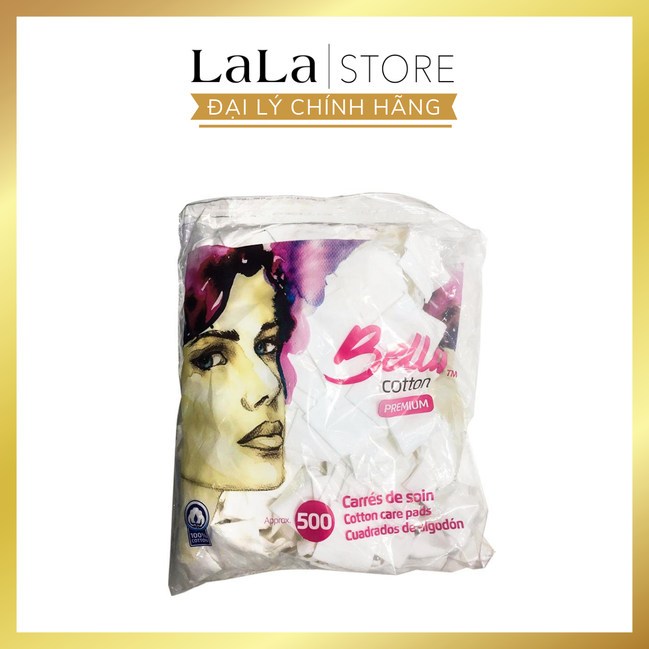 Bông tẩy trang bella 500 miếng chính hãng 100% cotton hà lan