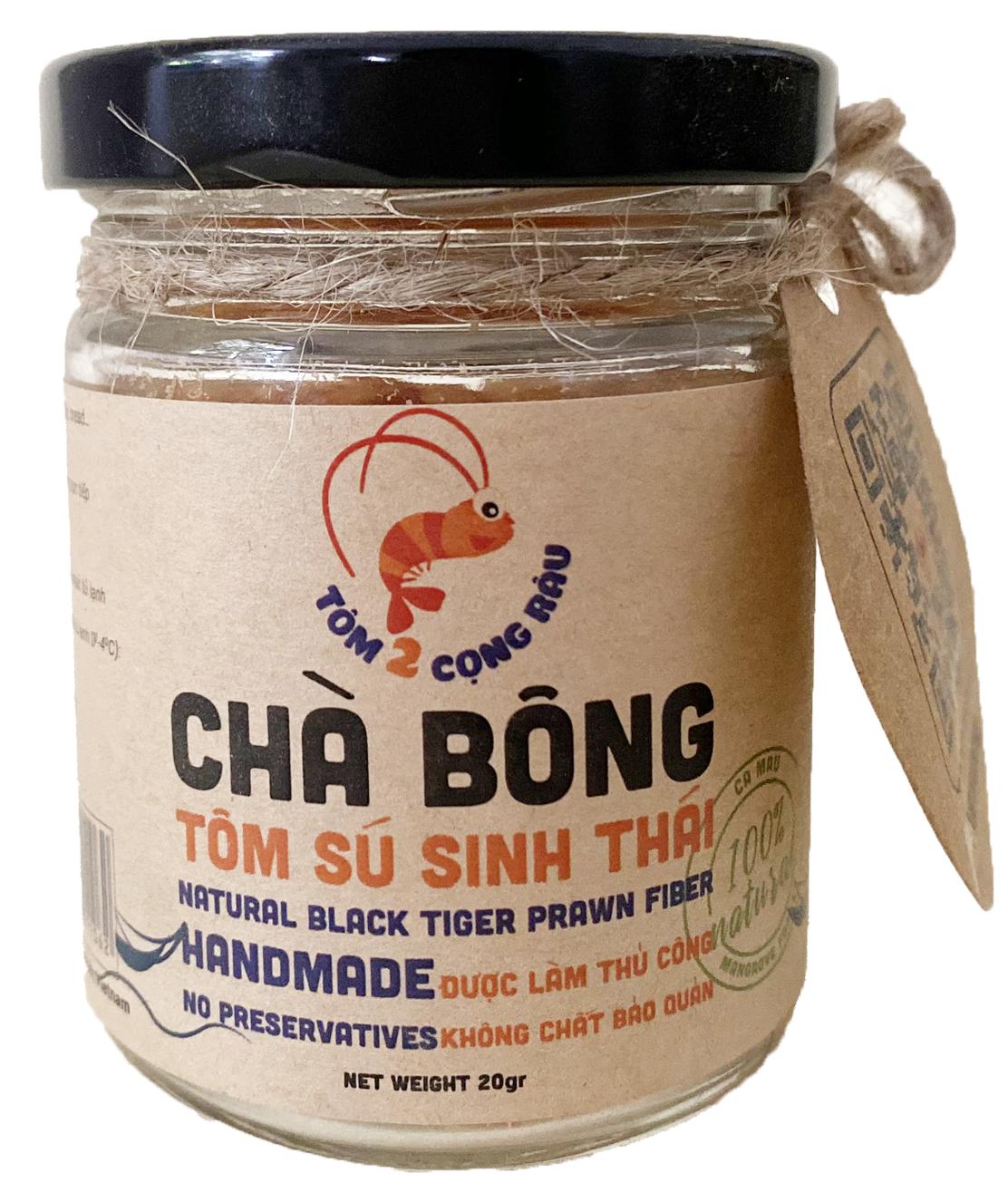 Chà Bông Tôm Sú Sinh Thái (Ruốc Tôm Sú Sinh Thái) - Natural Black Tiger Prawn Fiber (Lọ 20g - Net Weight 20g)