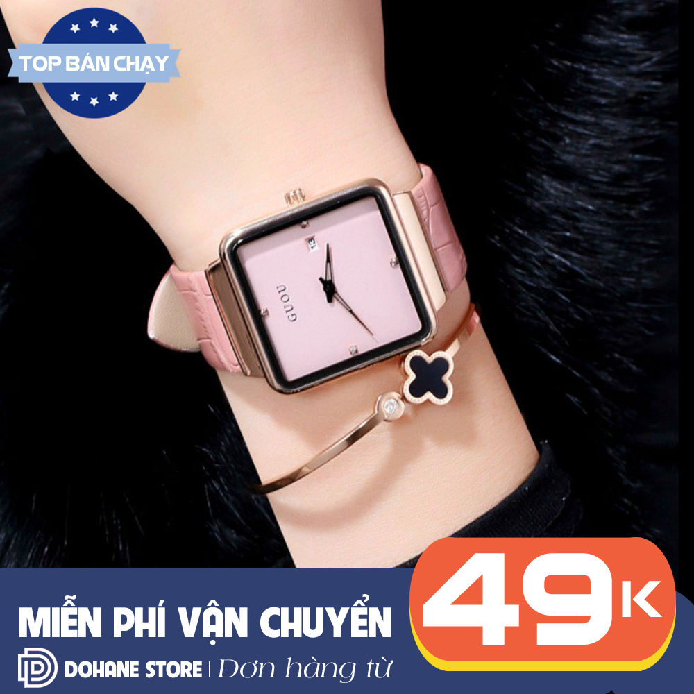 Đồng hồ nữ đẹp mặt vuông sang trọng dây da cao cấp máy thạch anh có lịch chạy 3 kim G207 - Đồng hồ đeo đi học, đồng hồ đi làm hoặc đi chơi