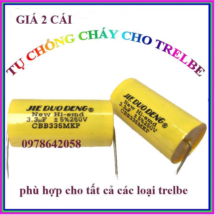 2 con tụ loa treble 3,3mf 250v - vàng tròn