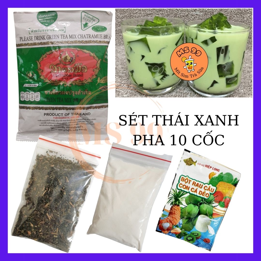 (MS 99) ( 10 cốc) SÉT LÀM TRÀ SỮA THÁI XANH THẠCH RAU CÂU NGUYÊN LIỆU TUYỂN CHỌN (sét không có trân châu)
