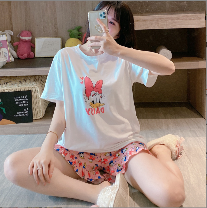 Đồ ngủ nữ cute ngắn tay bộ pijama mùa hè in hình donald cực hot M02
