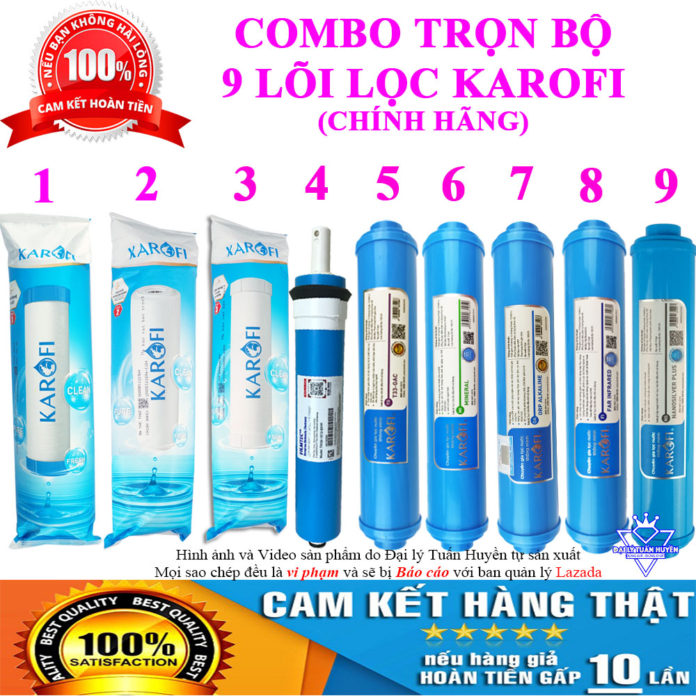 Trọn bộ combo 9 lõi lọc nước karofi chính hãng 123456789