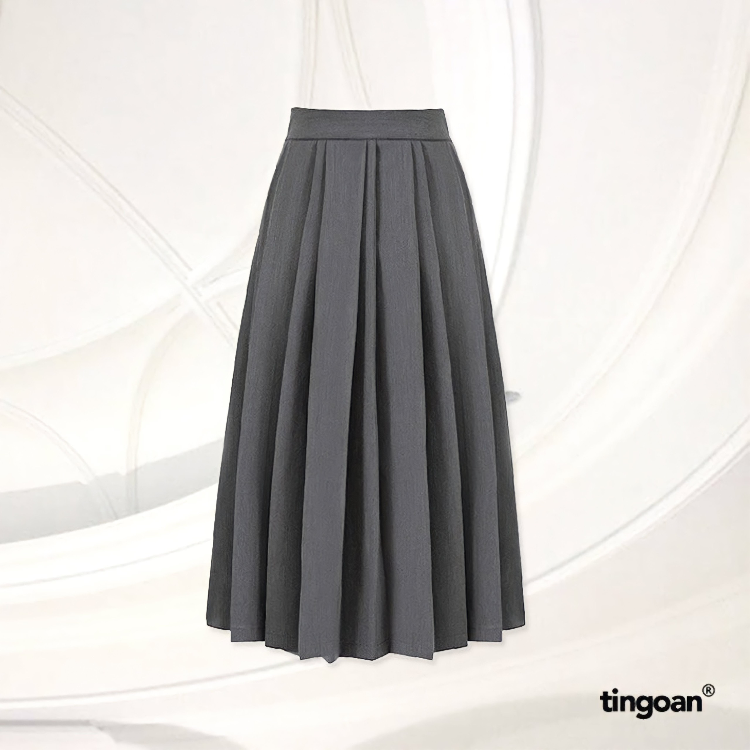  TINGOAN® - Chân váy dài lửng cạp cao xám xếp ly trước MING XI LONG SKIRT GR 