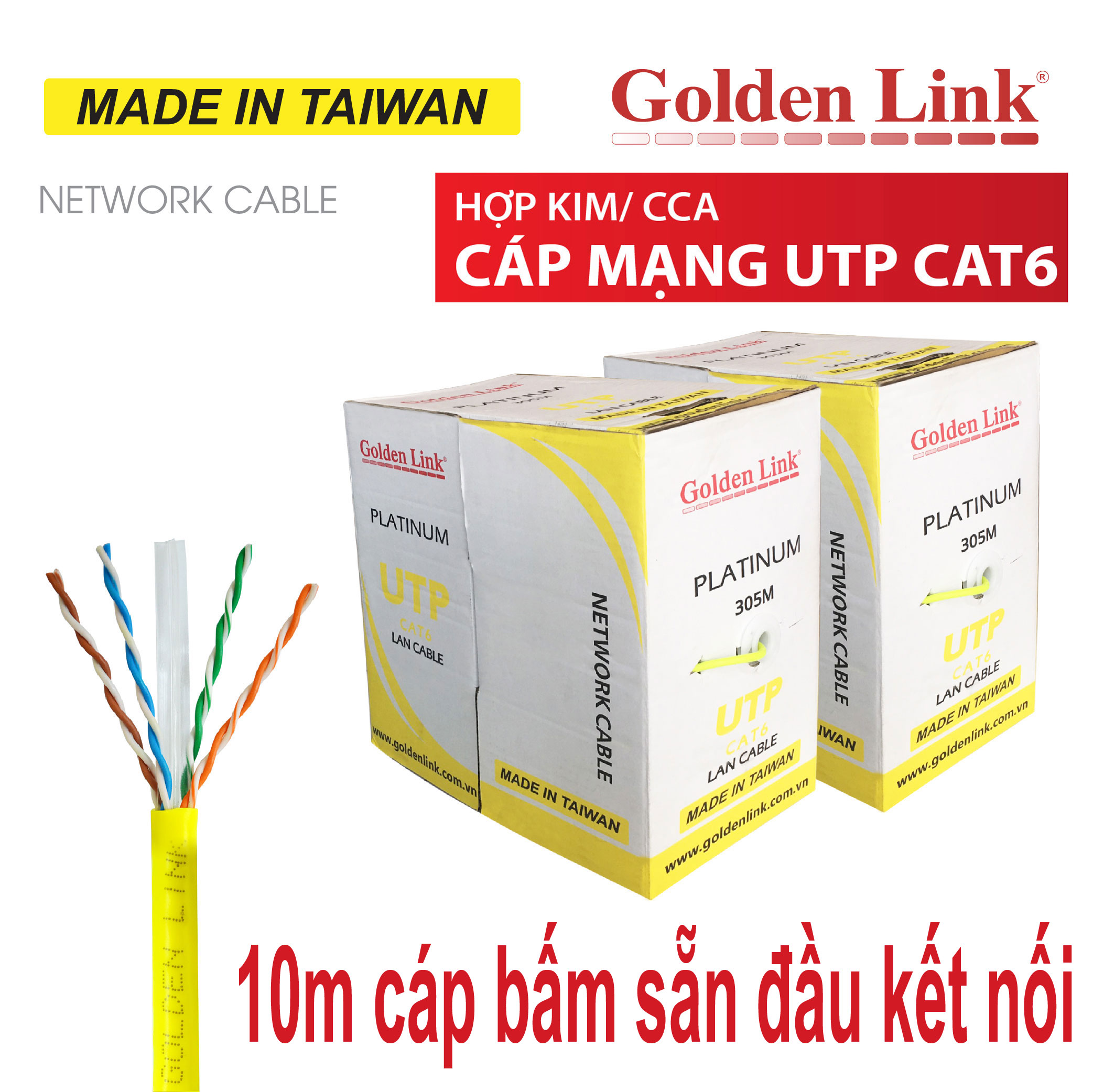[HCM] 10m Dây mạng Golden Link CAT6 UTP bấm sẵn 2 đầu - Cáp mạng, cáp lan, dây lan, cáp internet