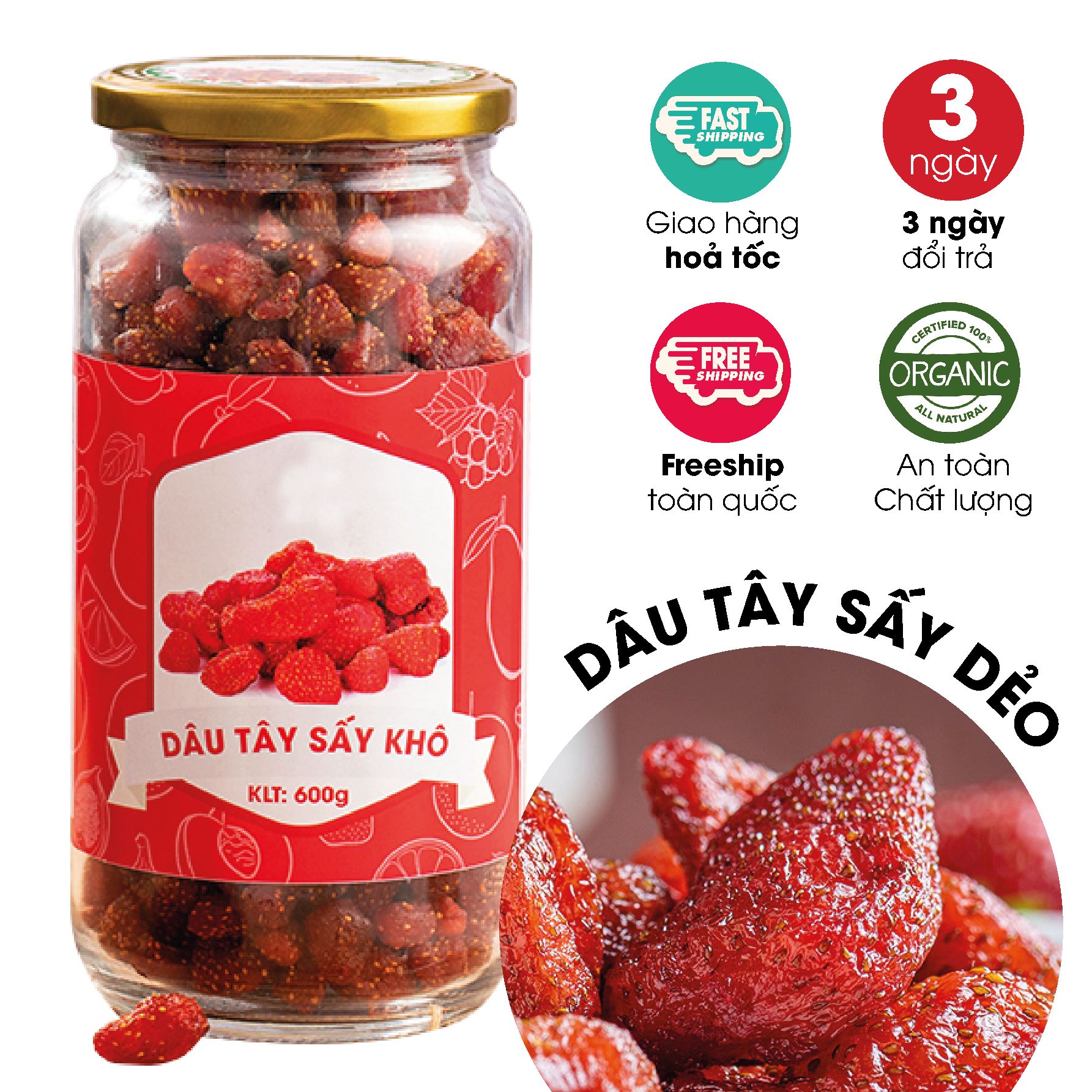 Dâu tây sấy dẻo không đường ăn vặt mẹ bầu/ ăn vặt ăn kiêng/ ăn vặt healthy lành mạnh/ ăn vặt giảm cân