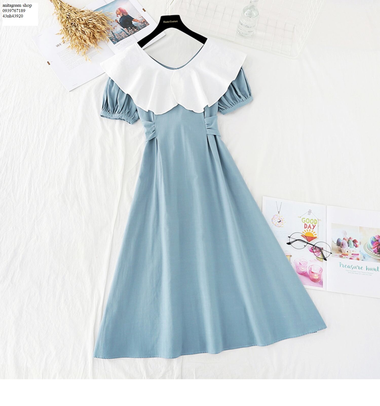 Nh43920-đầm xòe cổ bâu dễ thương
