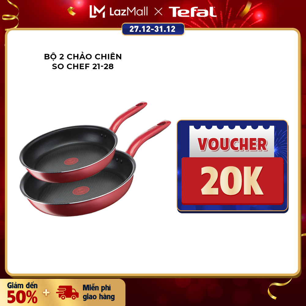 Bộ 2 chảo chiên chống dính đáy từ cao cấp Tefal So chef 21cm - 28cm, dùng cho mọi loại bếp, hàng chính hãng bảo hành 2 năm