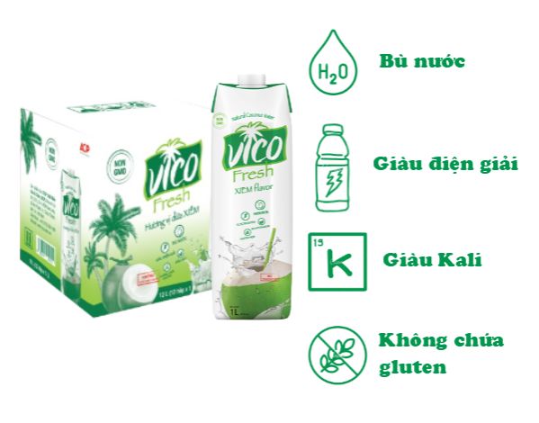 Thùng 12 Hộp Nước Dừa Xiêm Vico Fresh 1L