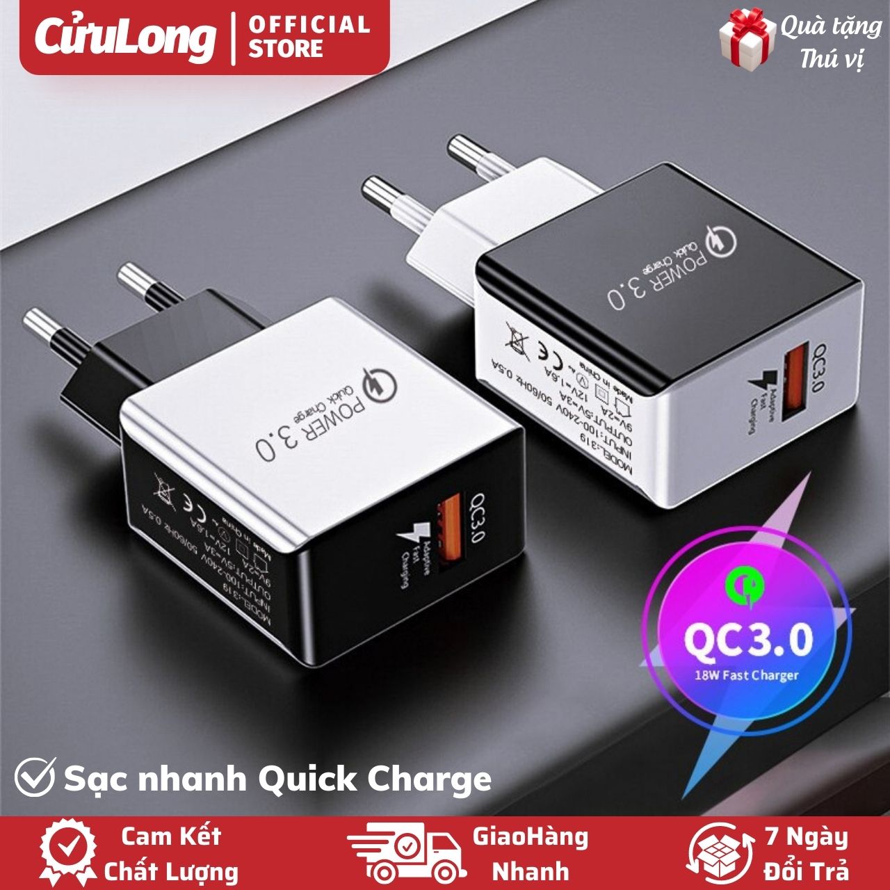 Cốc sạc nhanh 18W Quick Charge 3.0 cho điện thoại máy tính bảng chân cắm EU