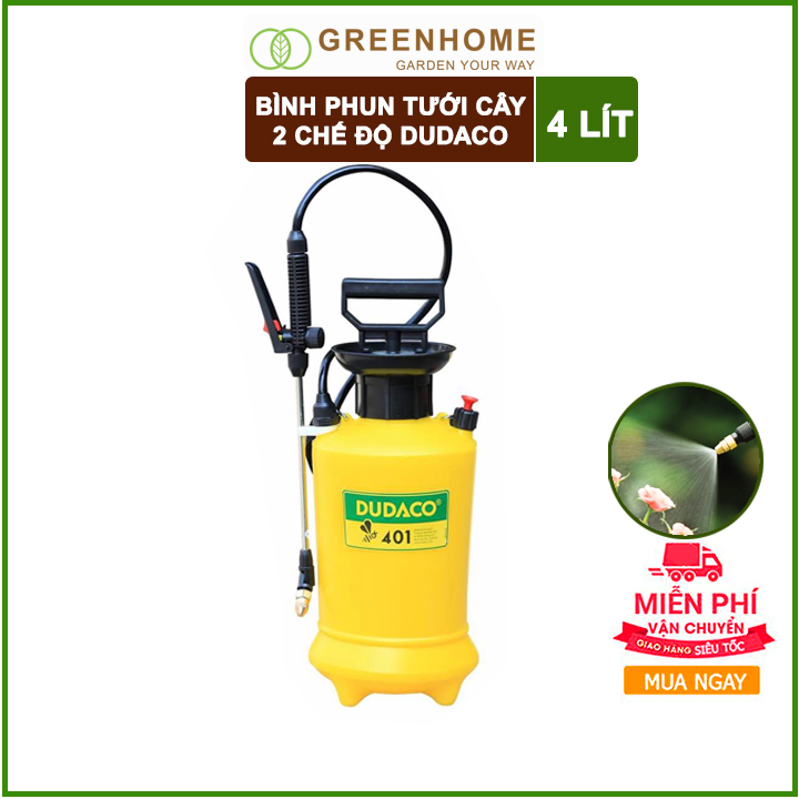 Bình tưới cây phun sương Dudaco 4 lít, bình xịt tươi cây, thiết kế hiện đại, độ bền cao, dễ sử dụng Greenhome