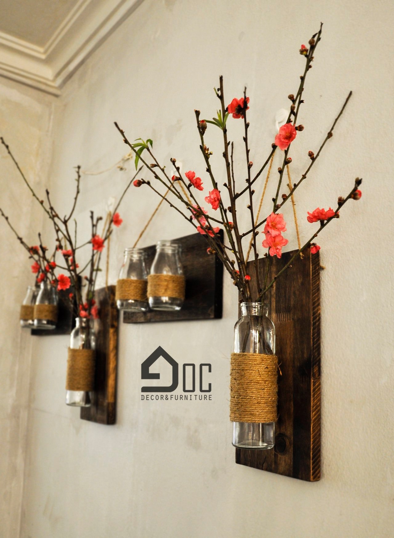 Bảng gỗ treo tường độc đáo trồng cây thủy sinh, căm hoa, trang trí tường phòng khách, ban công Góc Decor