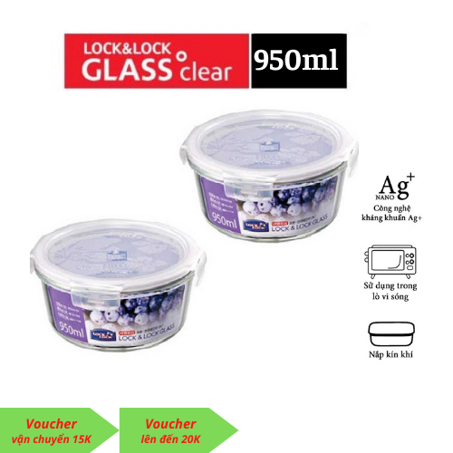 Combo 2 hộp thủy tinh chịu nhiệt Lock and Lock 950ml tròn
