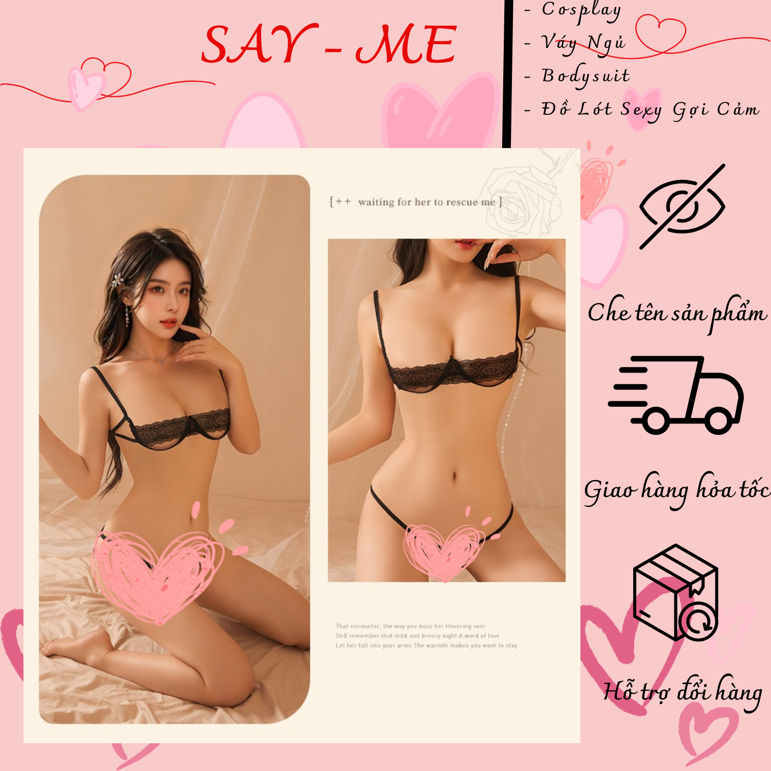 Đồ Lót Gợi Cảm, Đồ Lót Nữ Ren Xuyên Thấu Sexy Gợi Cảm Set Nội Y Đen Quyến Rũ, Đồ Lót Ren Xẻ Đáy Quyế