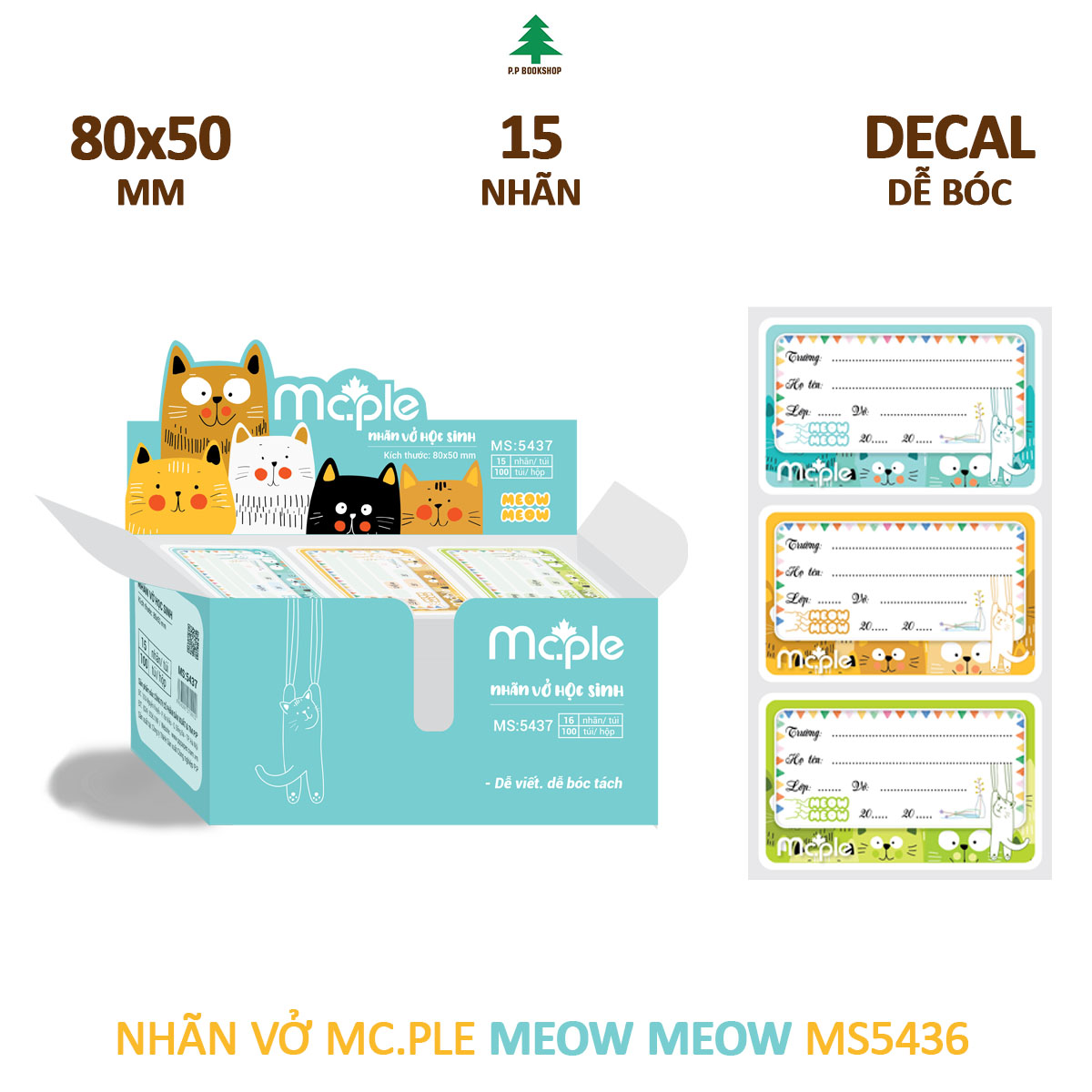 Nhãn vở mc.ple meow meow 5436 nhãn vở học sinh giá rẻ, đồ dùng học sinh chất lượng, cao cấp