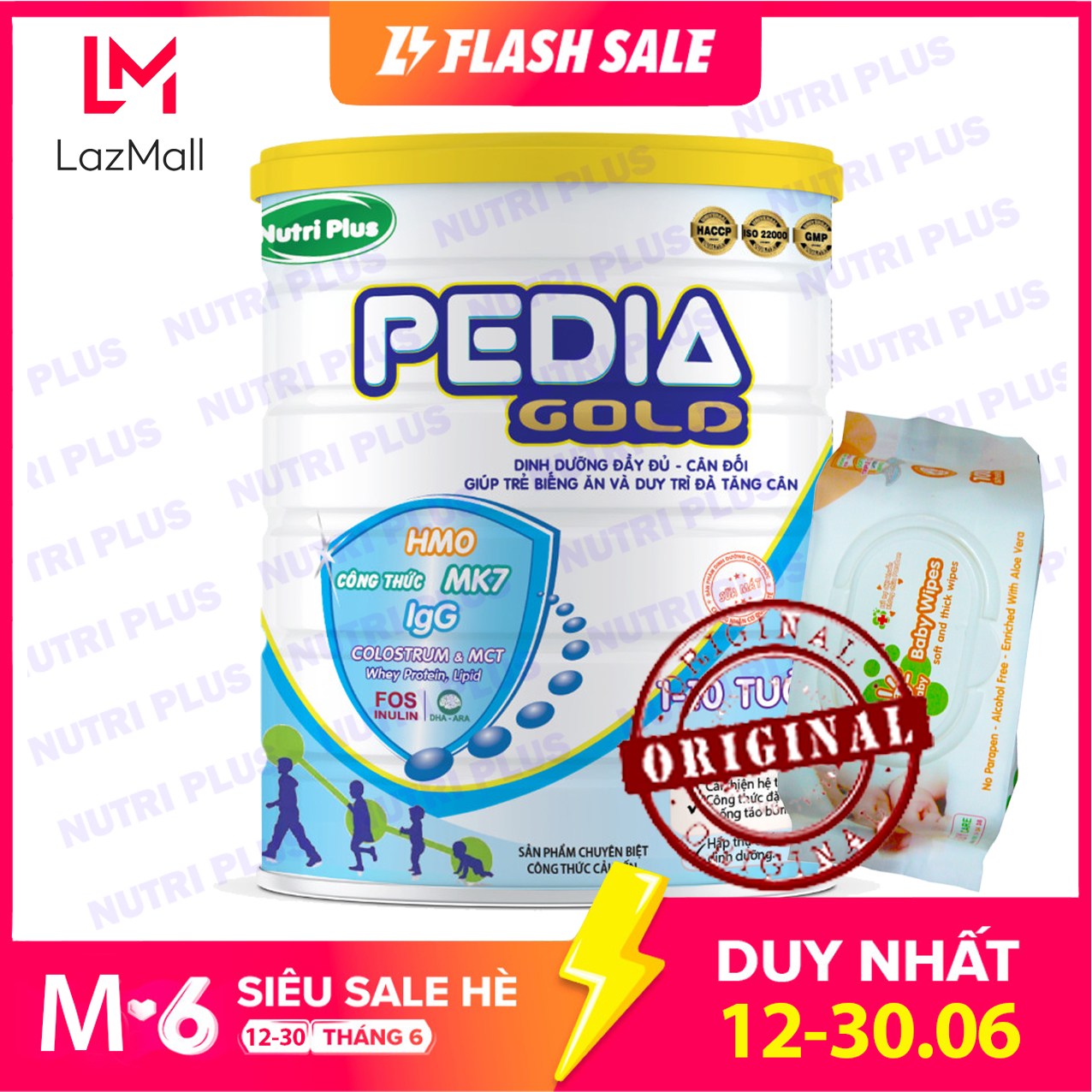 [TẶNG 1 BỊCH KHĂN ƯỚT 100 TỜ SUNBABY] Sữa bột dinh dưỡng PEDIA cho trẻ biếng ăn thấp còi tăng cân NUTRI PLUS GOLD- 900G -Không dành cho trẻ dưới 2 tuổi