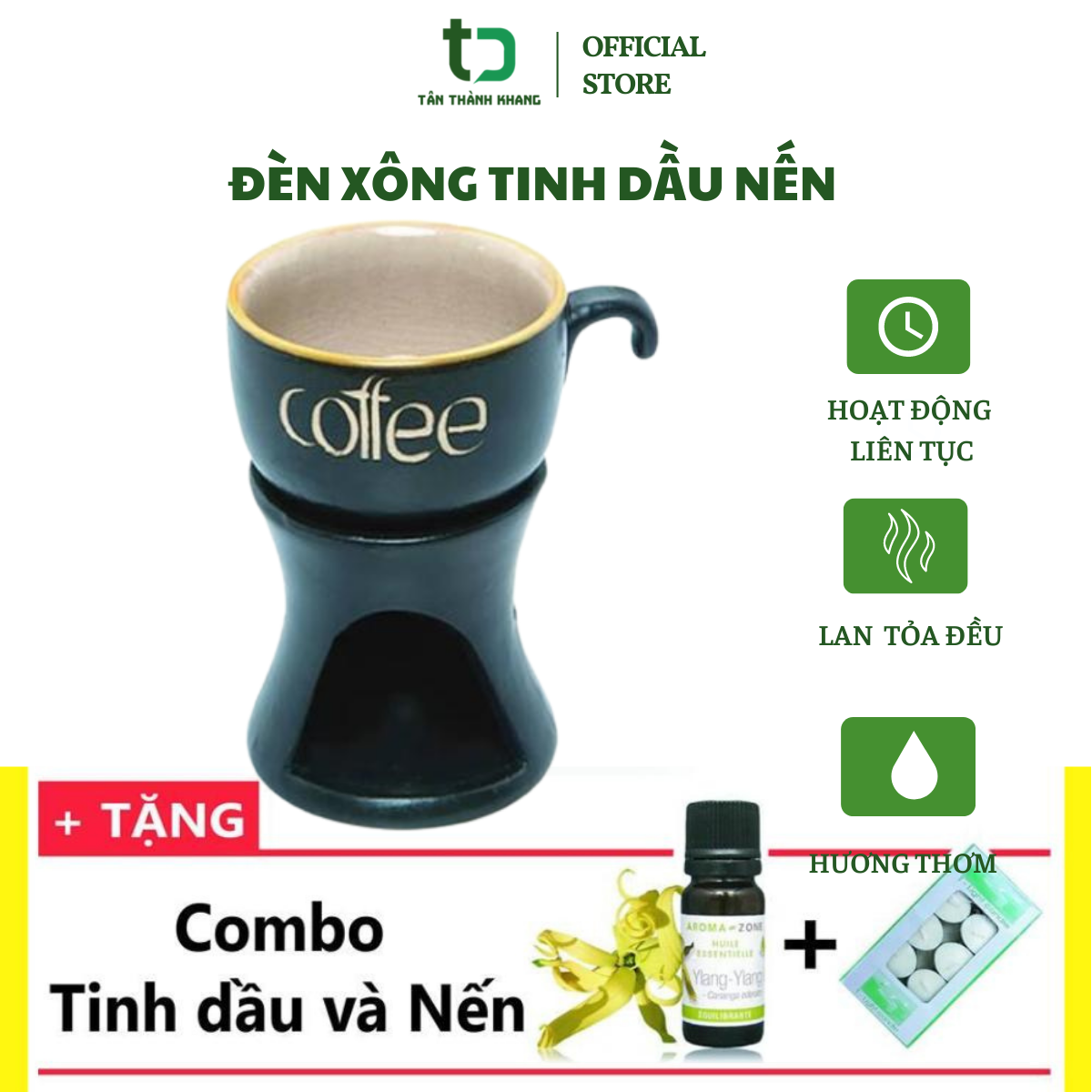 Đèn xông tinh dầu nến - 10ml tinh dầu sả chanh - nến