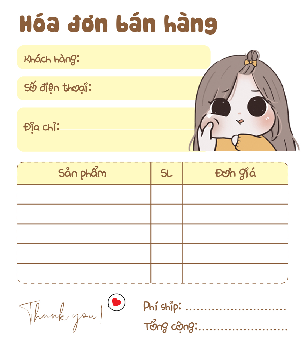 [ Hàng Sẵn ] Hóa Đơn Bán Hàng Mini 1 Liên Chuppy Cute