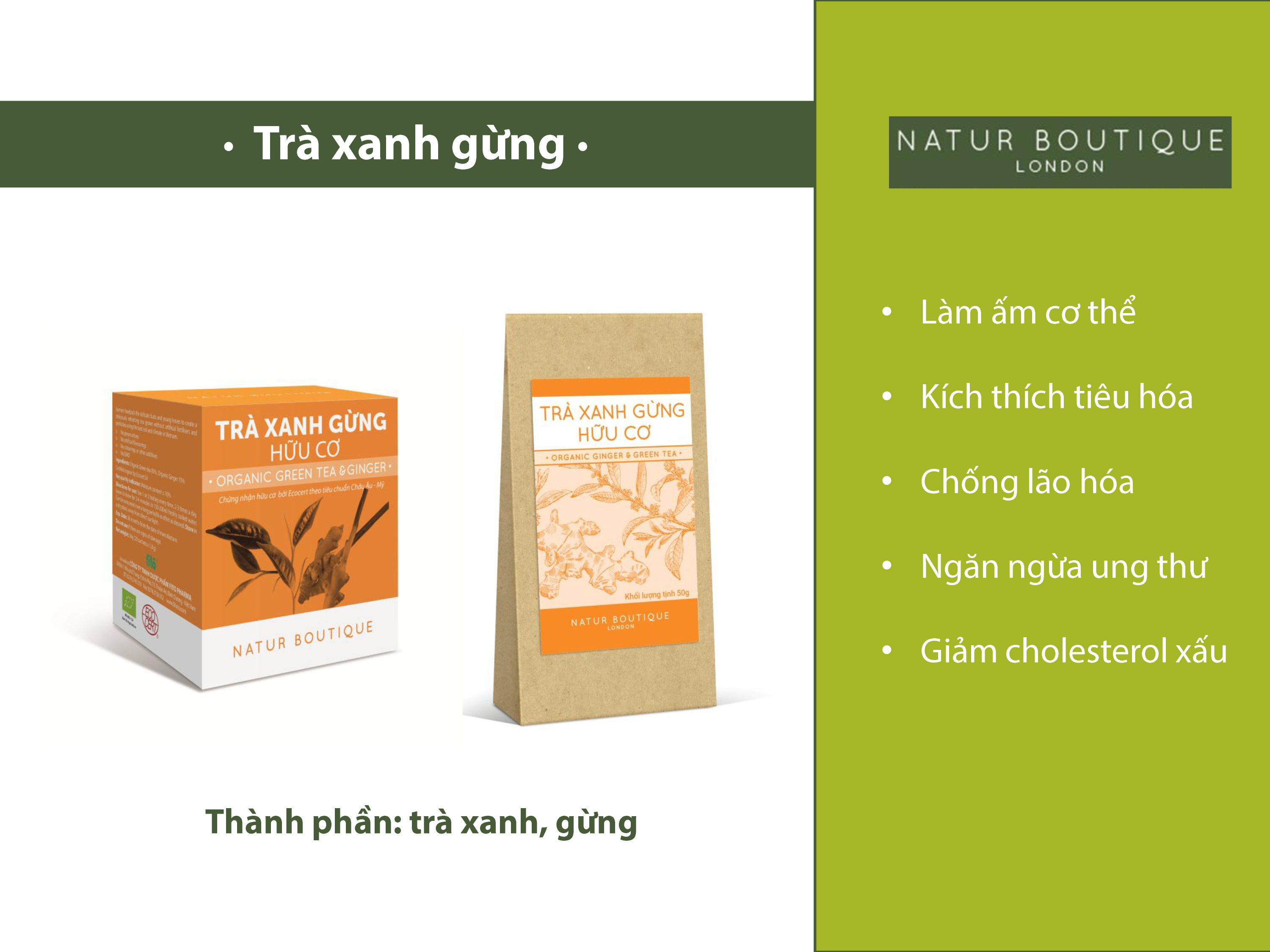 Trà xanh gừng hưu cơ 20 túi lọc